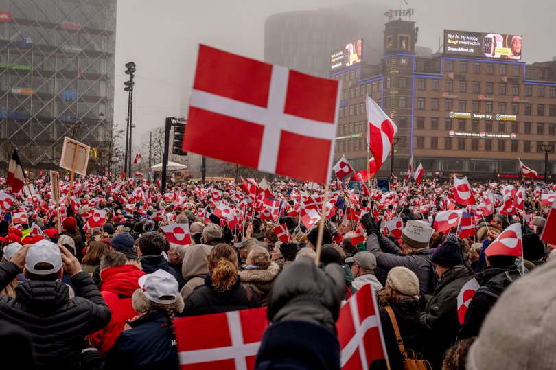 Thousands of Danish citizens protest President Donald Trump’s talk of purchasing or taking Greenland at City Hall in Copenhagen, January 17, 2026. 
