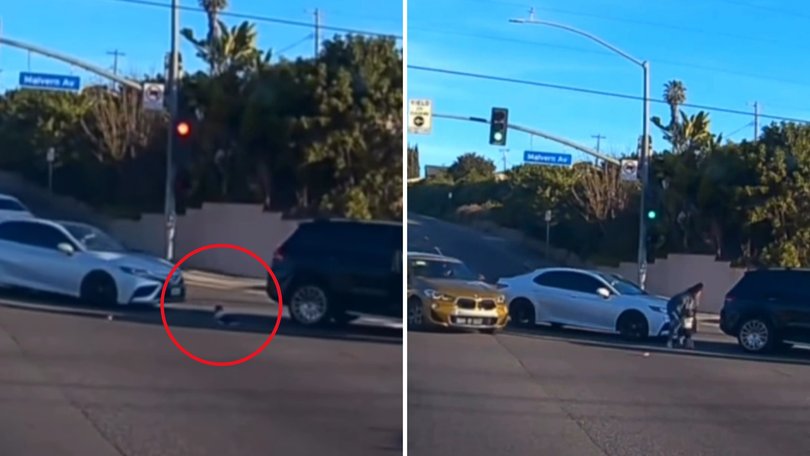 A terrifying video has emerged of a 19-month-old baby flying out of a moving car at a busy intersection.