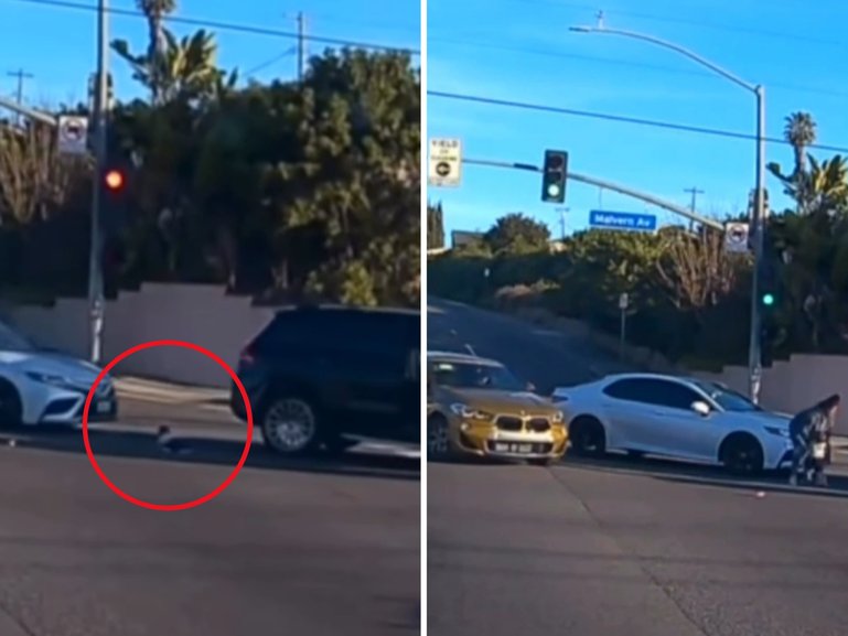 A terrifying video has emerged of a 19-month-old baby flying out of a moving car at a busy intersection. 