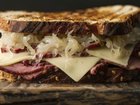 A Reuben toastie with sliced cheese. Yum!
