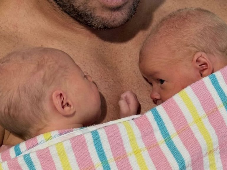 Sydney Rooster’s star Nat Butcher with his beautiful new babies.