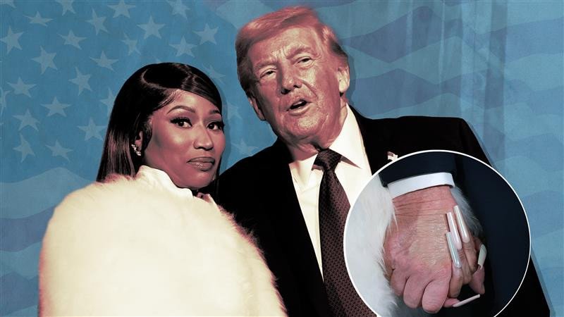 Musician Nicki Minaj holding hands with US President Donald Trump.
