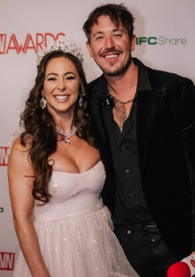 Cherie DeVille and podcaster Ryan Pownall at the AVN Awards in Las Vegas.