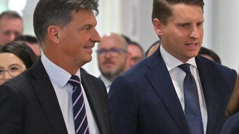 Angus Taylor, left, and Andrew Hastie are battling it out for a challenge of the Liberal leadership.