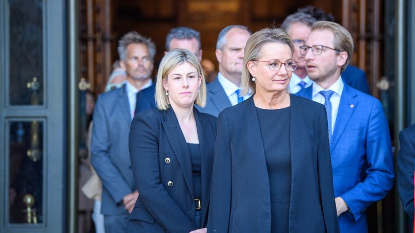 Sussan Ley Leader of the Opposition after a memorial service for former federal Liberal MP Katie Allen followed by a group of Liberal MPs, including James Patterson, Jess Wilson and Ted O’Brien.