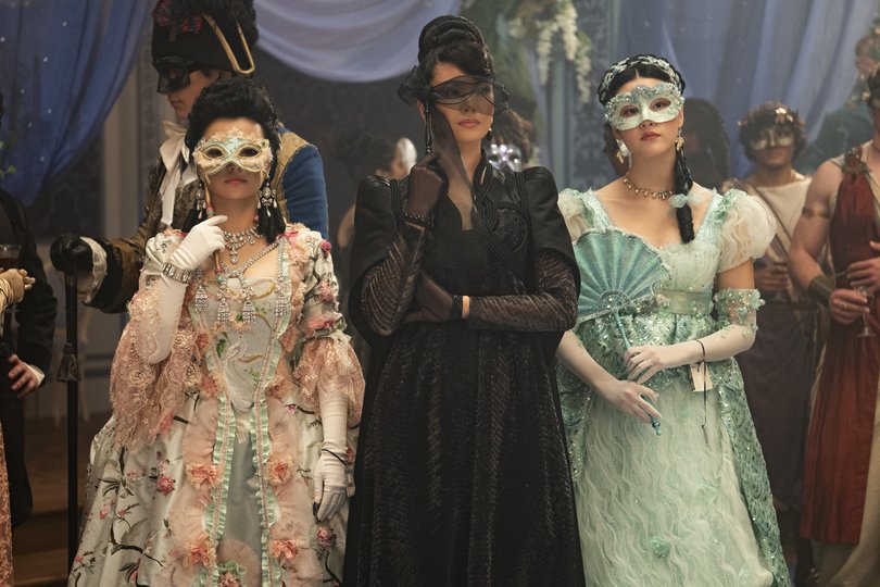Katie Leung (centre) as the evil stepmother Lady Araminta.