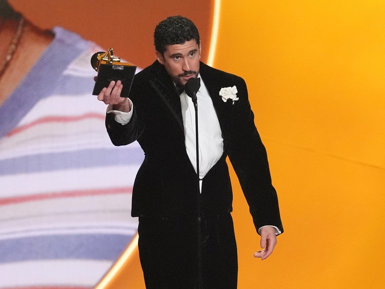 Bad Bunny accepts the award for album of the year for "Debí Tirar Más Fotos" during the 68th annual Grammy Awards on Sunday, Feb. 1, 2026, in Los Angeles. (AP Photo/Chris Pizzello) Chris Pizzello