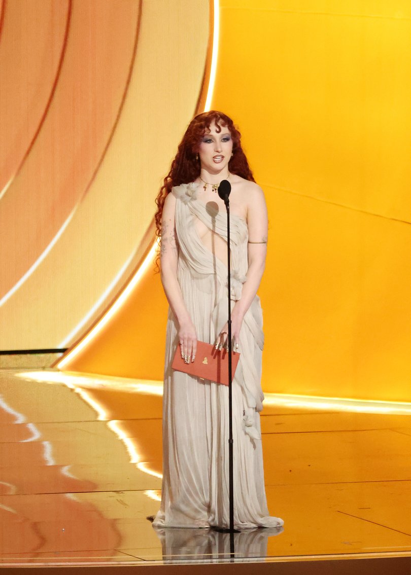 LOS ANGELES, CALIFORNIA - FEBRUARY 01: (FOR EDITORIAL USE ONLY) Chappell Roan speaks onstage during the 68th GRAMMY Awards at Crypto.com Arena on February 01, 2026 in Los Angeles, California. (Photo by JC Olivera/WireImage)