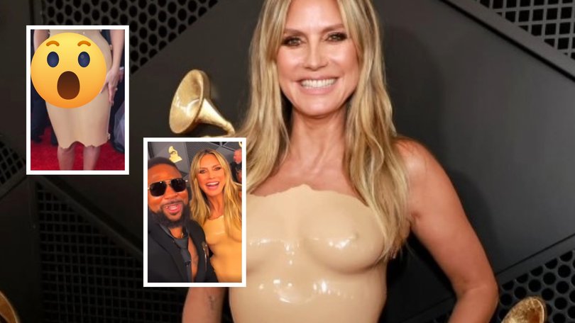 The nude latex dress designed by Marina Hermansera was paired with diamond jewlery and beige leather heels on the red carpet on Monday. 