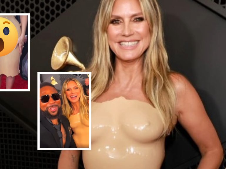 The nude latex dress designed by Marina Hermansera was paired with diamond jewlery and beige leather heels on the red carpet on Monday. 