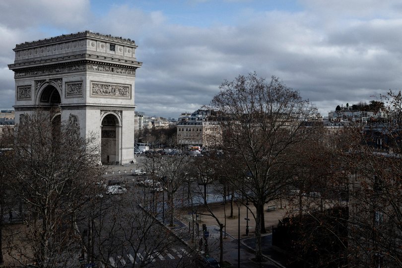 The Arc de Triomphe, as seen from a room at L’Aventure.
