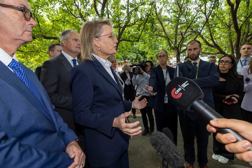 Opposition Leader Sussan Ley outside the church on Tuesday. 