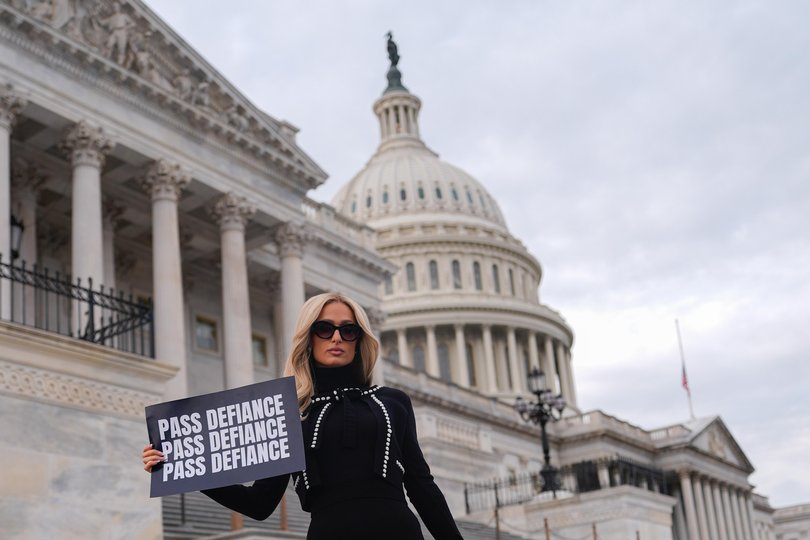 Paris Hilton outside the US Capitol in Washington. Under the new Defiance Act, victims will be able to sue over AI-generated porn. 