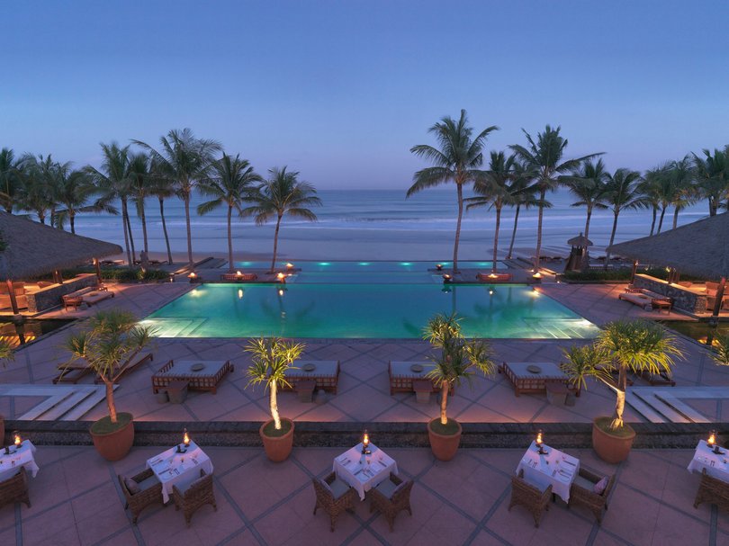 Pool views at The Legian’s restaurant.