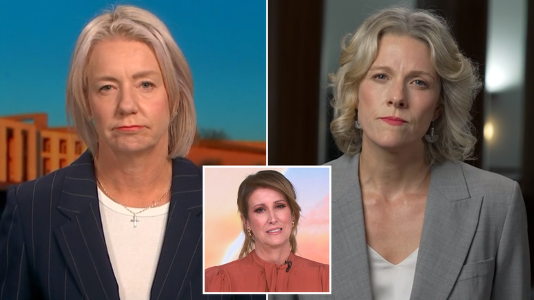 Housing Minister Clare O’Neill (left) and National Senate Leader Bridget McKenzie debated rising interest rates on Sunrise with Nat Barr (front).