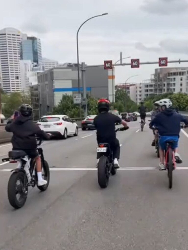 The group did wheelies and swerved between cars. Picture: NewsWire Handout