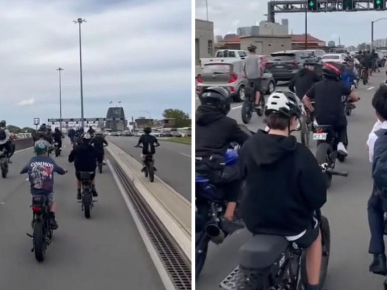 An ‘e-bike gang’ rode across the Sydney Harbour Bridge on Tuesday afternoon.