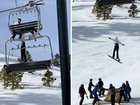 Horrifying footage shows the moment a young snowboarder plunges nine metres off a ski chairlift.