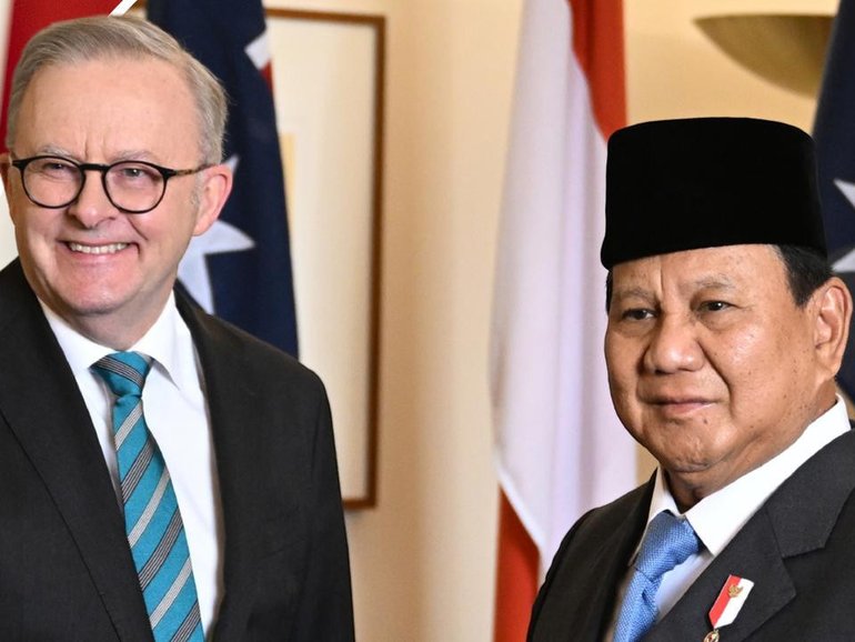Anthony Albanese and Indonesia's Prabowo Subianto will sign a "watershed" security treaty in Jakarta (Lukas Coch/AAP PHOTOS)