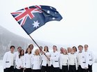 Milano Cortina 2026 Winter Olympics Australian flag bearers Jakara Anthony pose with the team. 