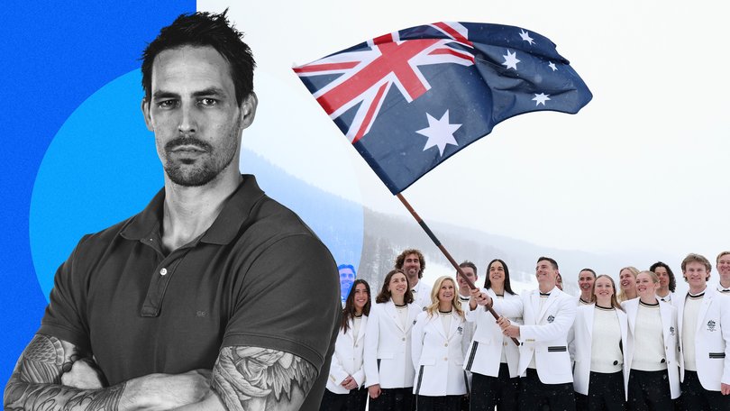 Milano Cortina 2026 Winter Olympics Australian flag bearers Jakara Anthony pose with the team. 