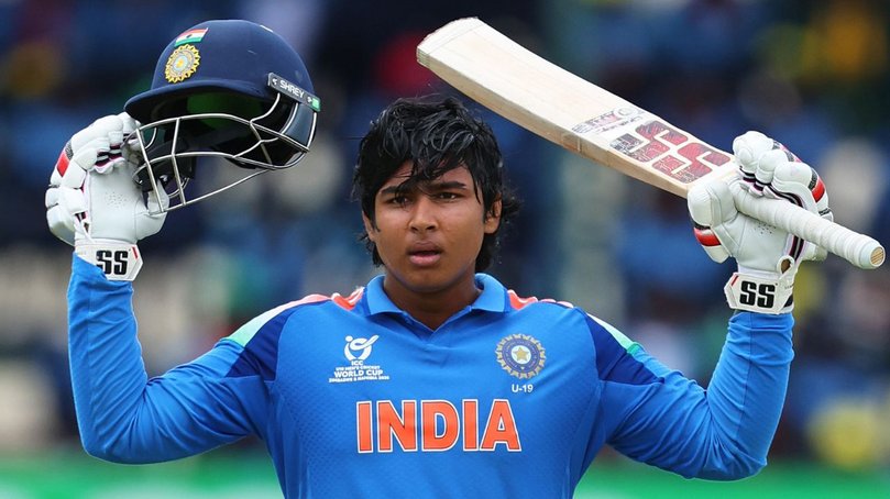 Vaibhav Sooryavanshi celebrates his century during the World Cup final. 