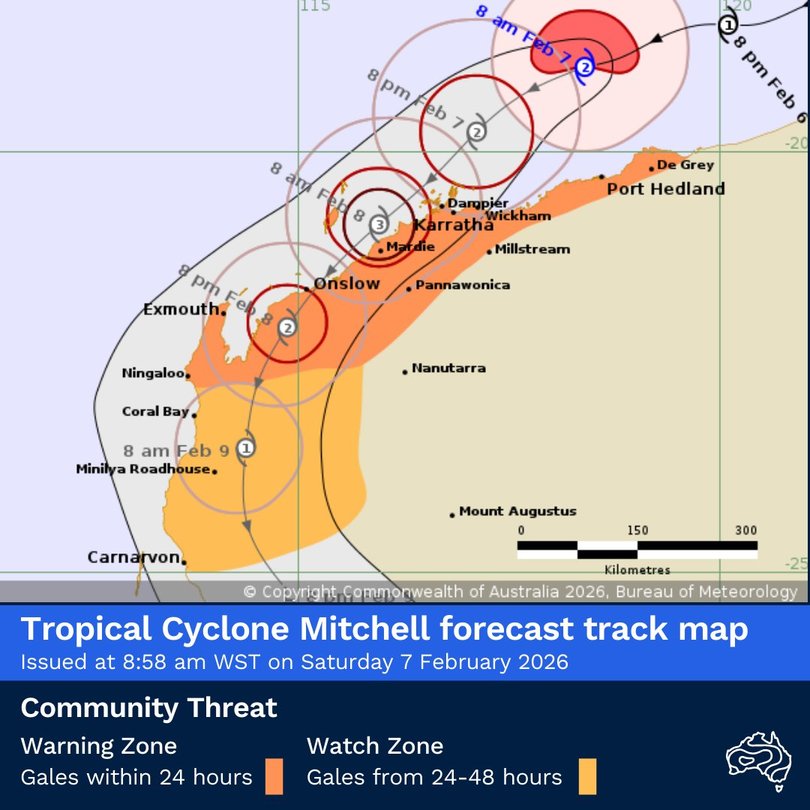 The projected path of Topical Cyclone Mitchell.