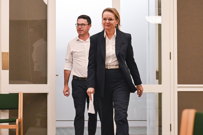 Leader of the Opposition Sussan Ley and Party leader of the National Party of Australia David Littleproud hold a press conference at Parliament House in Canberra. 