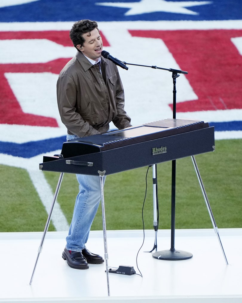 Singer Charlie Puth performed the national anthem as the US Army national guard flew above the stadium. 