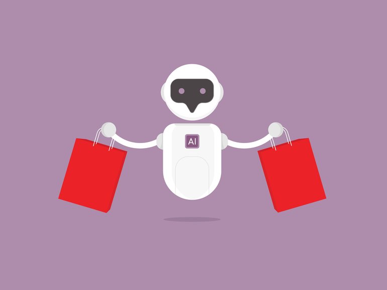 AI chatbot with shopping bag for AI Shopping Agent concept