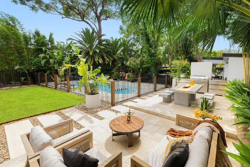 Outdoor entertaining area and pool.