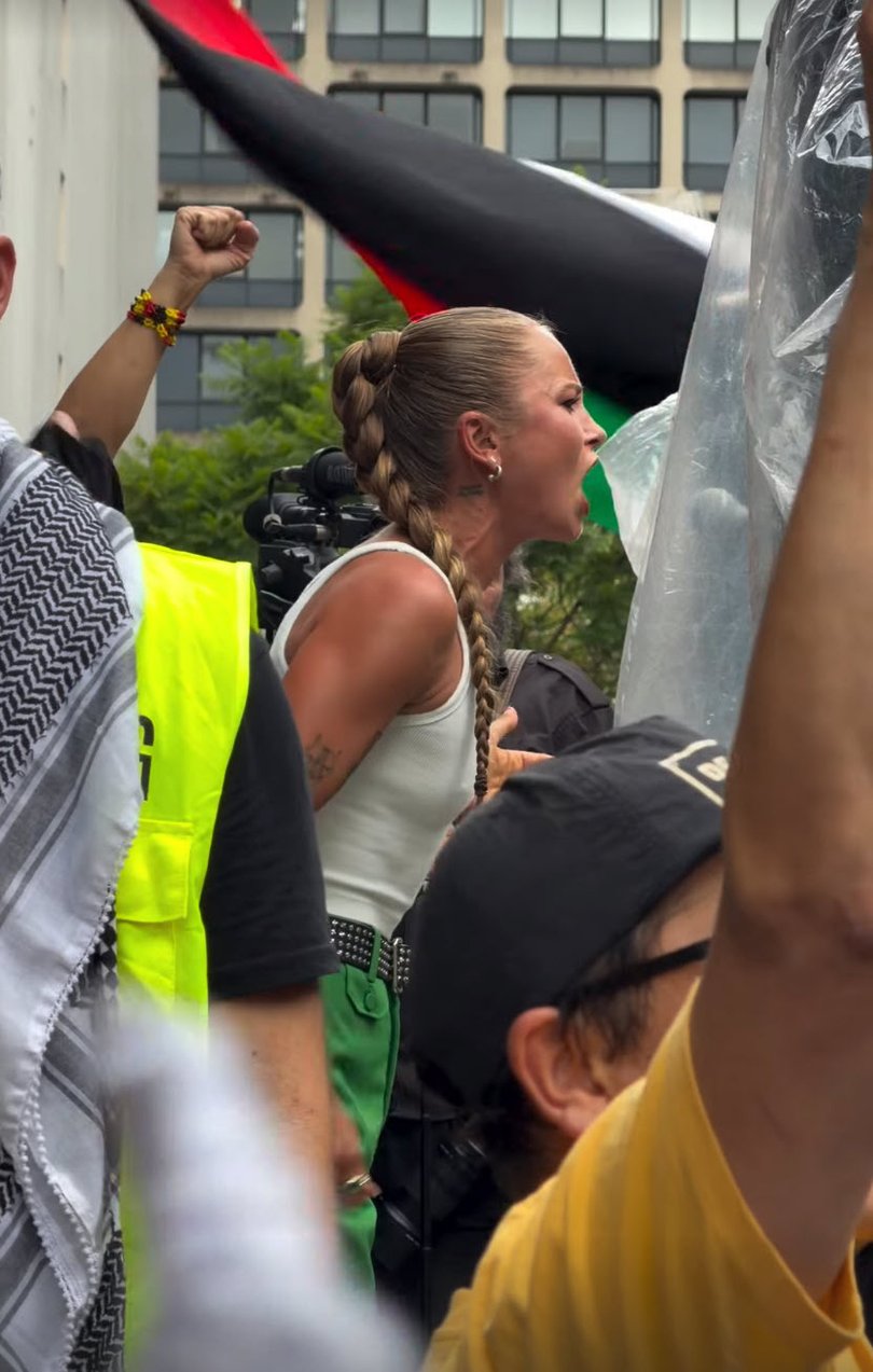 Grace Tame speaks at the Free Palestine rally in Sydney. 