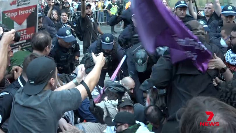 Violence has erupted at a protest in Sydney.