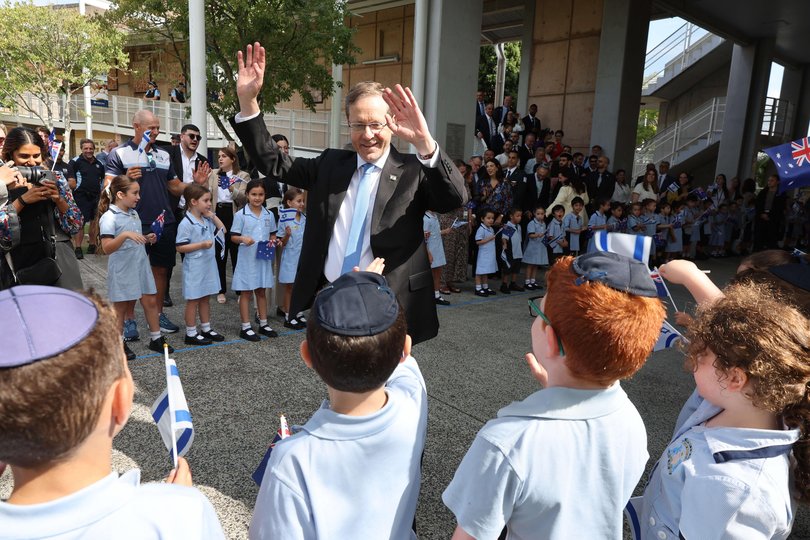Isaac Herzog visits a Sydney school on Tuesday.