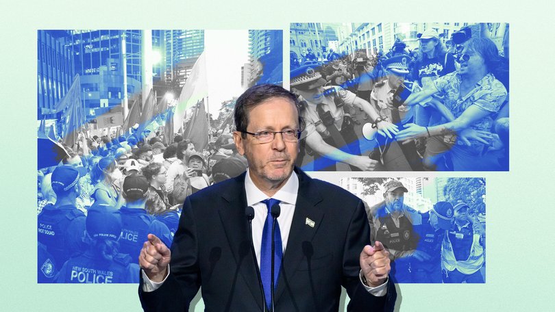 Israeli President Isaac Herzog was at the ICC delivering his speech as protesters faced off against police in Sydney’s CBD.
