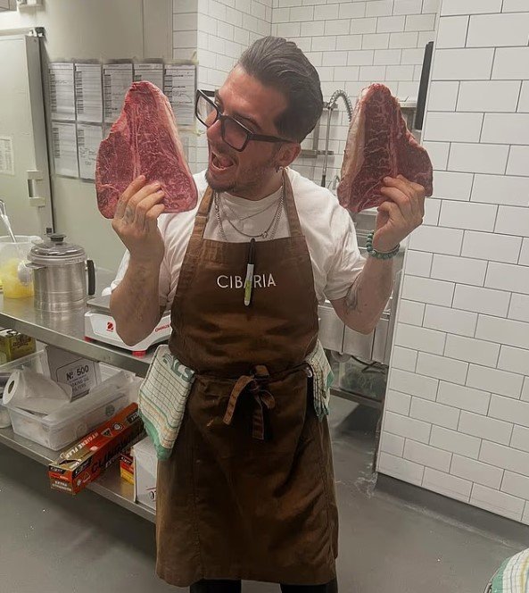 A recent social media post showed the devoted chef inspecting steak.
