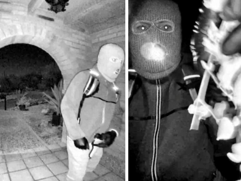 Video footage captured outside Nancy Guthrie's front door shows a man wearing a ski mask and gloves. (AP PHOTO)