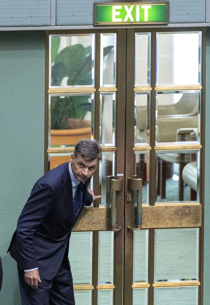 Angus Taylor after resigning from Sussan Ley’s front bench and has gone to the back bench in the House of Representatives in Parliament House in Canberra.