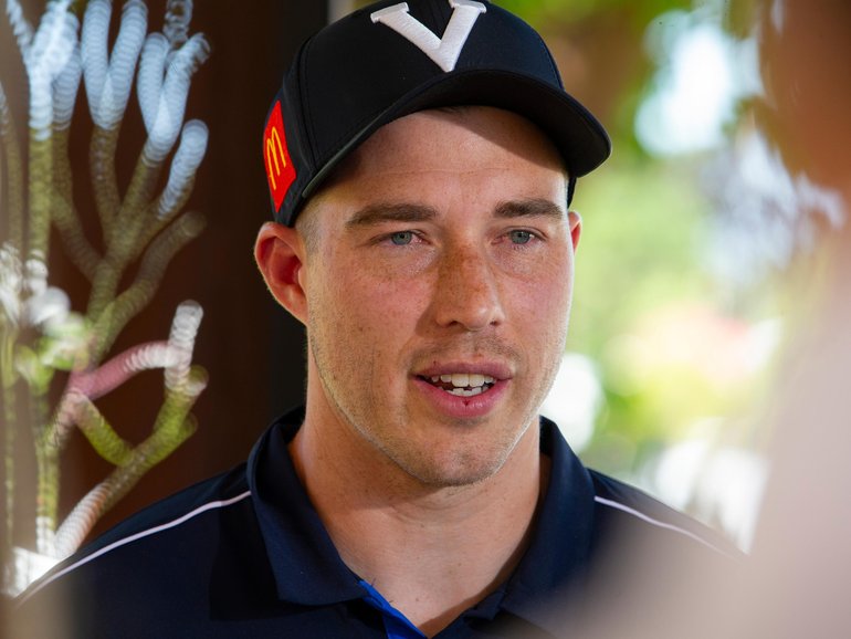 Zach Merrett, during a press conference at Kent Street Senior High School, in Kensington, Perth. Ross Swanborough