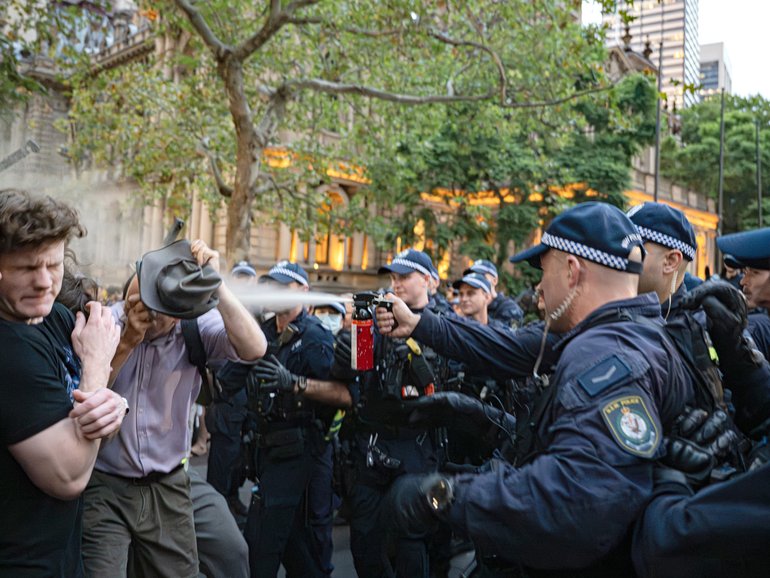 Demonstrators have accused police of heavy-handedness at protests against Israeli President Isaac Herzog’s visit to Australia