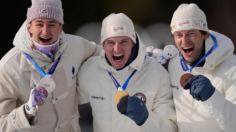 Sturla Holm Laegreid (right) admitted he upstaged his gold medal-winning teammate Johan-Olav Botn with the interview.