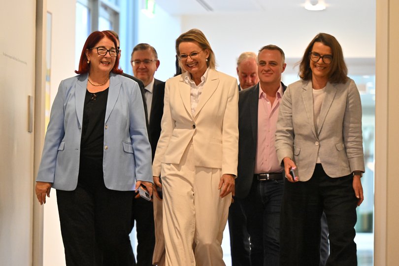 Leader of the Opposition Sussan Ley and her supporters arrive for a Liberal Party leadership spill.