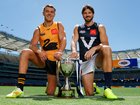 Patrick Cripps and Marcus Bontempelli pose with the Graham 'Polly" Farmer Cup.