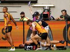 Jacob Weitering of Victoria is seen injured during the 2026 AFL Origin match.