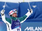 Gold medalist Cooper Woods of Team Australia reacts after winning the Men's Freestyle Skiing Moguls Final.