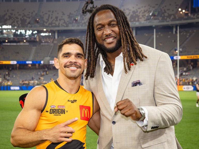 Nic Naitanui was part of the AFL Origin coverage on Seven and 7plus.