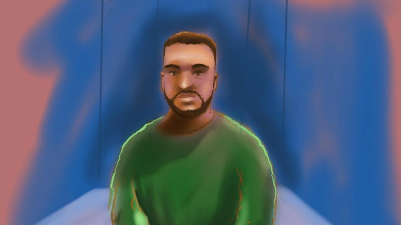 Accused Bondi terrorist Naveed Akram, dressed in prison greens, has faced court for the first time. (Rocco Fazzari/AAP PHOTOS)