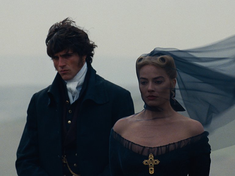 Jacob Elordi and Margot Robbie in “Wuthering Heights”.