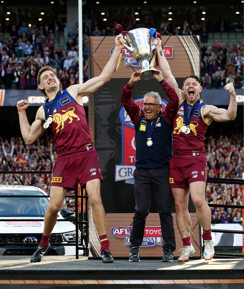  Harris Andrews, Chris Fagan and Lachie Neale.