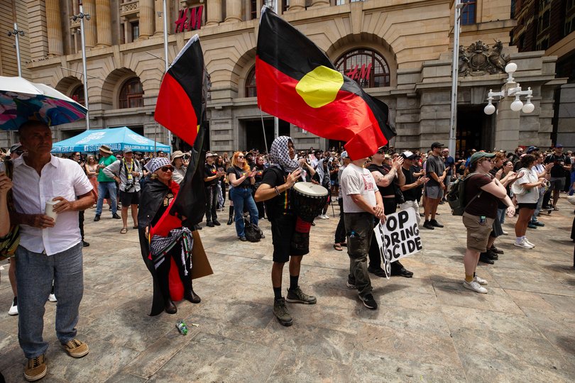 Perth's Invasion Day Rally at Forrest Chase prior to the event being evacuated by Police due to a security concern. Picture: Michael Wilson